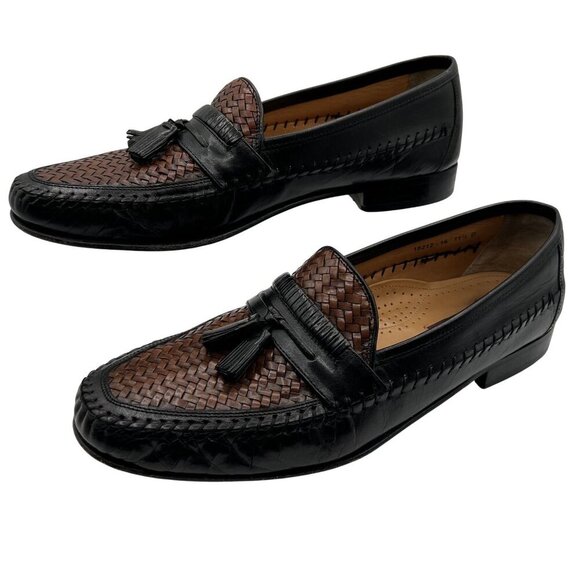 Florsheim Mens 11.5 D Bowman Black Cognac Leather Tassel Weave Loafers Timeless - Picture 1 of 12